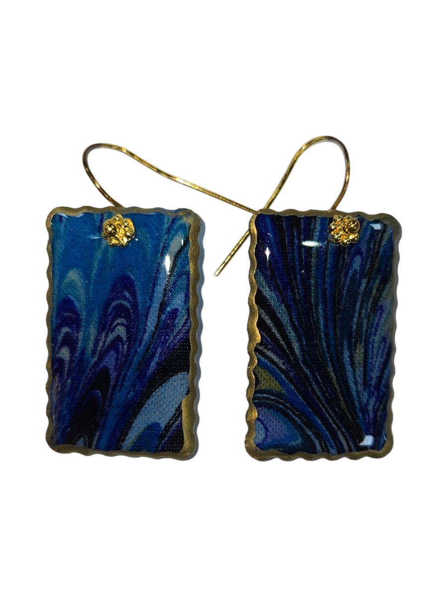 Handmade Marbled Fabric &amp; Resin Rectangle Earrings