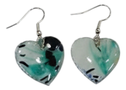 Handmade Heart Crystal Resin &amp; Fabric Earrings – Teal