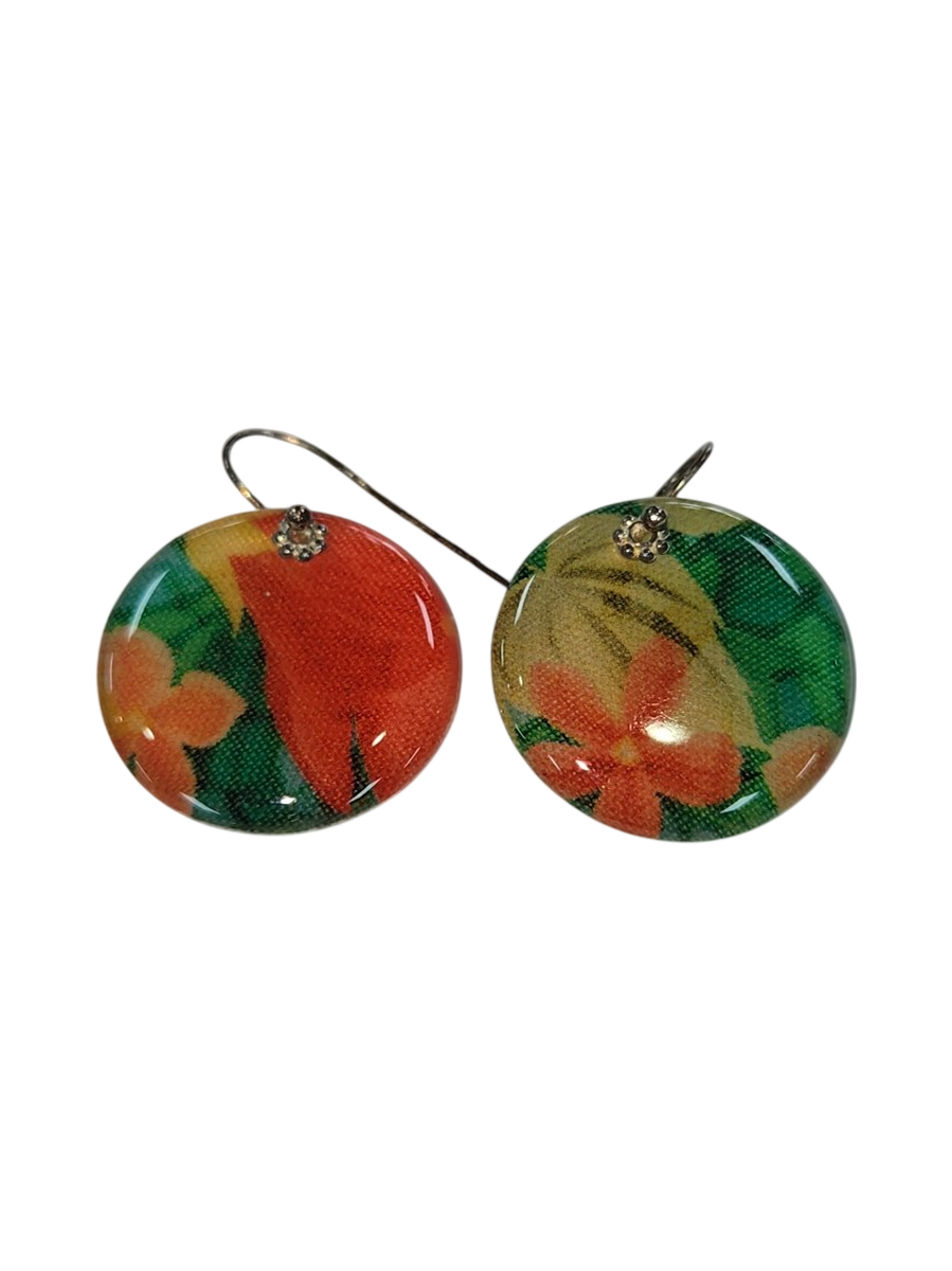 Handmade Floral Fabric &amp; Resin Round Drop Earrings