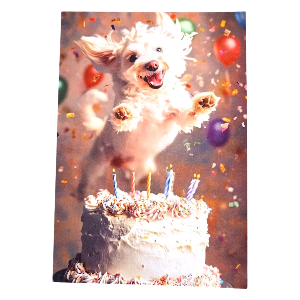 Excited Dog Birthday Cake Celebration Card
