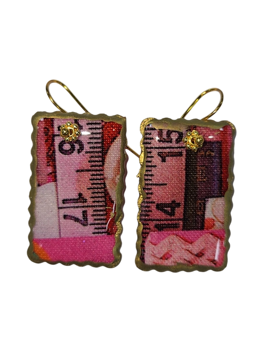Handmade Fabric &amp; Resin Measuring Tape Earrings