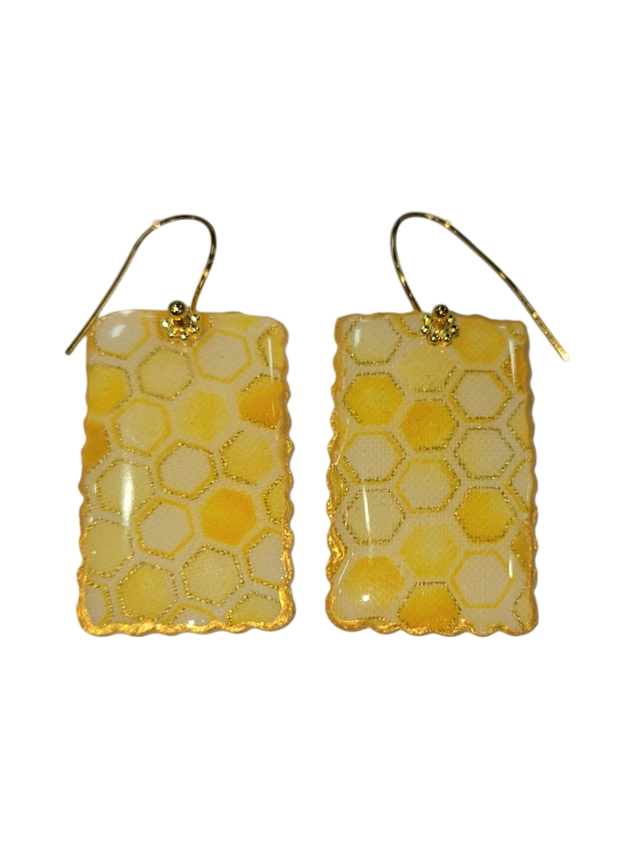 Honeycomb Resin &amp; Fabric Drop Earrings