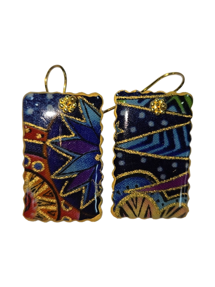 Handmade Fabric &amp; Resin Rectangle Earrings by Julie Treiman