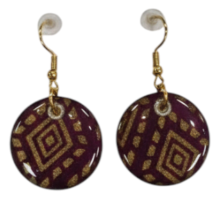 Handmade Purple &amp; Gold Geometric Round Drop Earrings