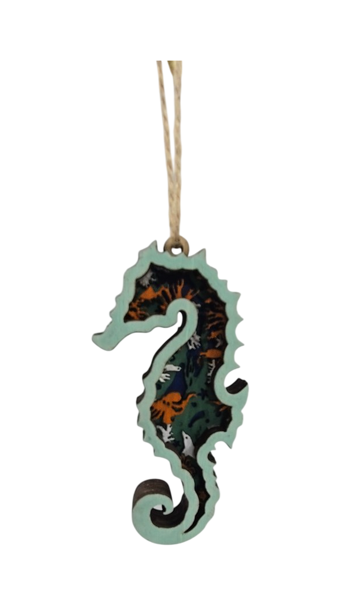 Seahorse Layered Wood Ornament with Twine Hanger