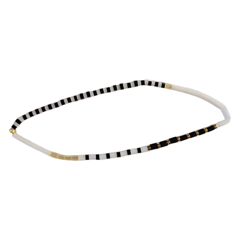 Black White &amp; Gold Tila Bead Stretch Bracelet