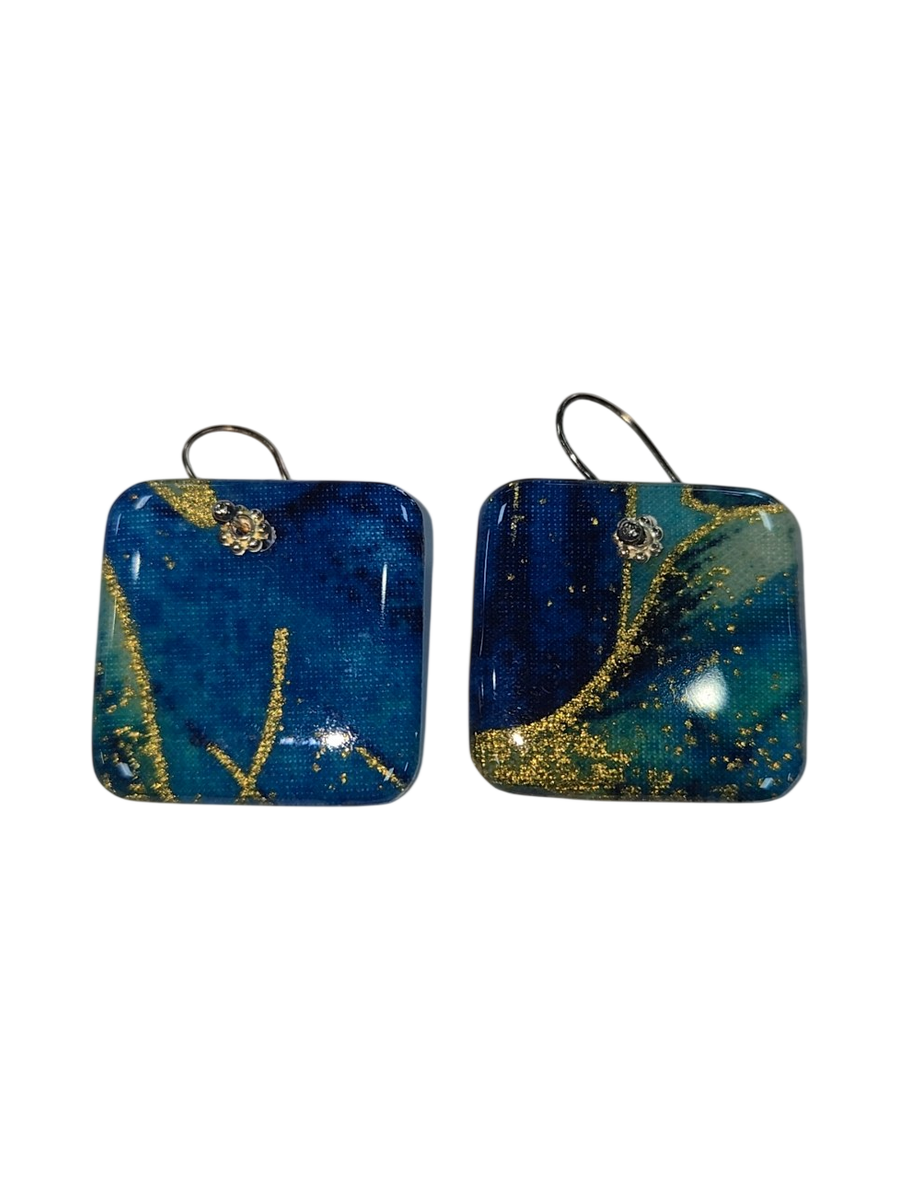 Hanukkah Fabric &amp; Resin Square Drop Earrings