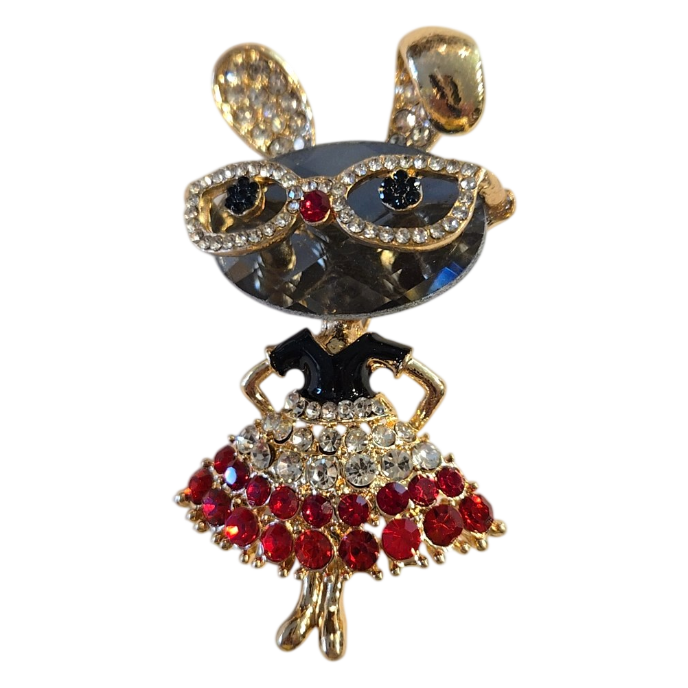 Crystal Rhinestone Bunny Ballerina Brooch Pin