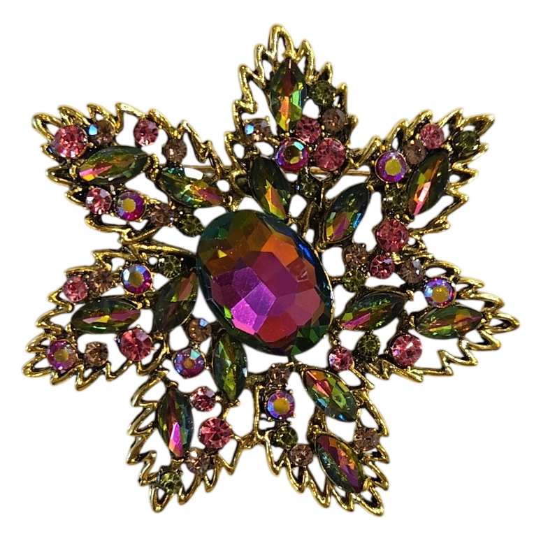 Vintage-Style Rhinestone Brooch with Iridescent Crystals