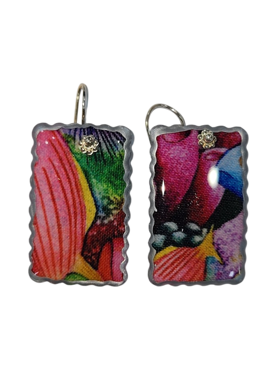 Handmade Fabric &amp; Resin Rectangle Drop Earrings by Julie Treiman
