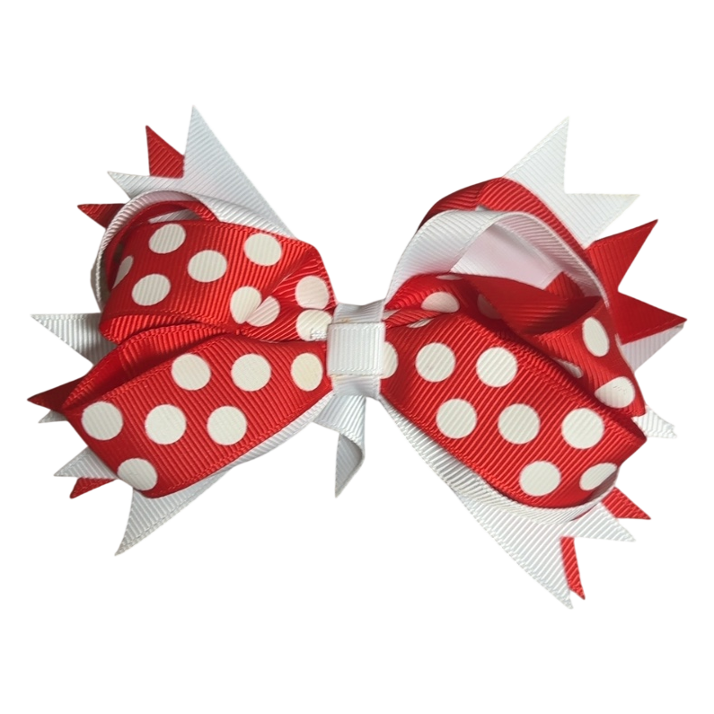 Christmas Hair Bow – Red &amp; White Dot Grosgrain