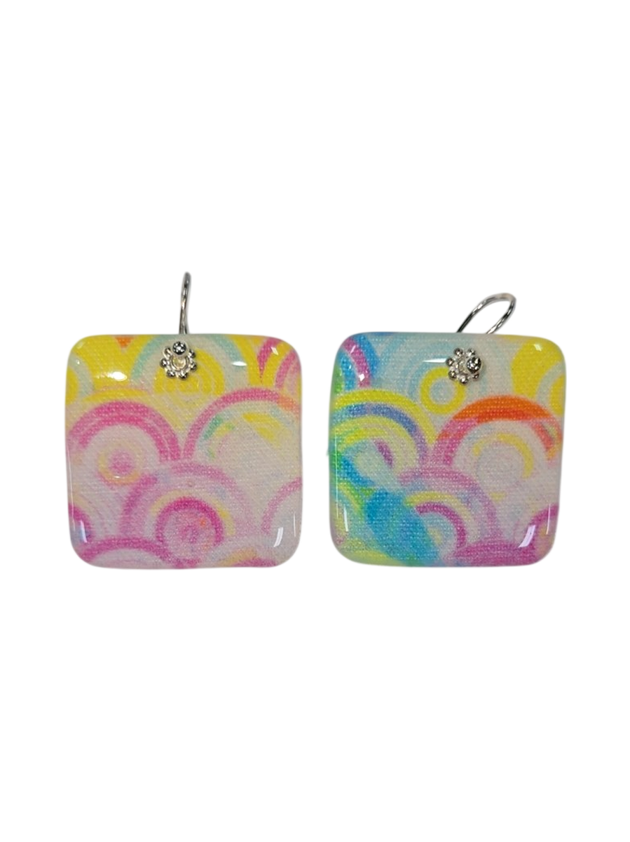 Handmade Fabric &amp; Resin Square Drop Earrings by Julie Treiman