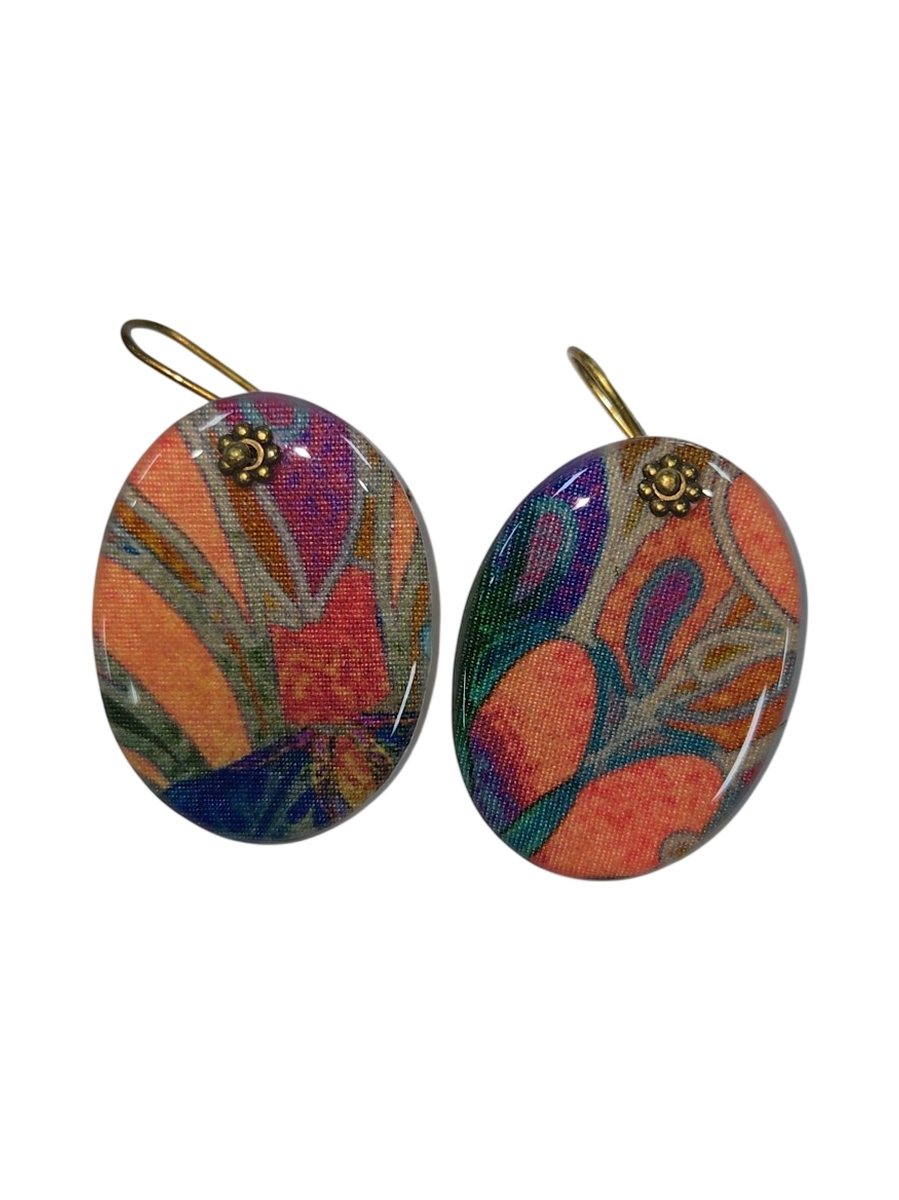 Handmade Fabric &amp; Resin Oval Drop Earrings by Julie Treiman