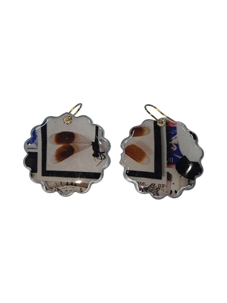 Handmade Postage Stamp Insect Resin Earrings