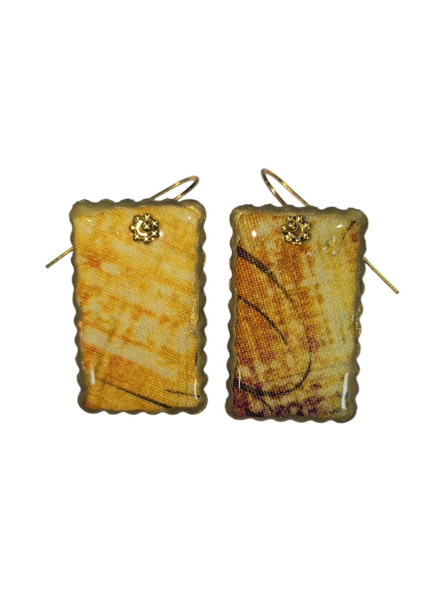 Handmade Fabric &amp; Resin Rectangle Drop Earrings by Julie Treiman