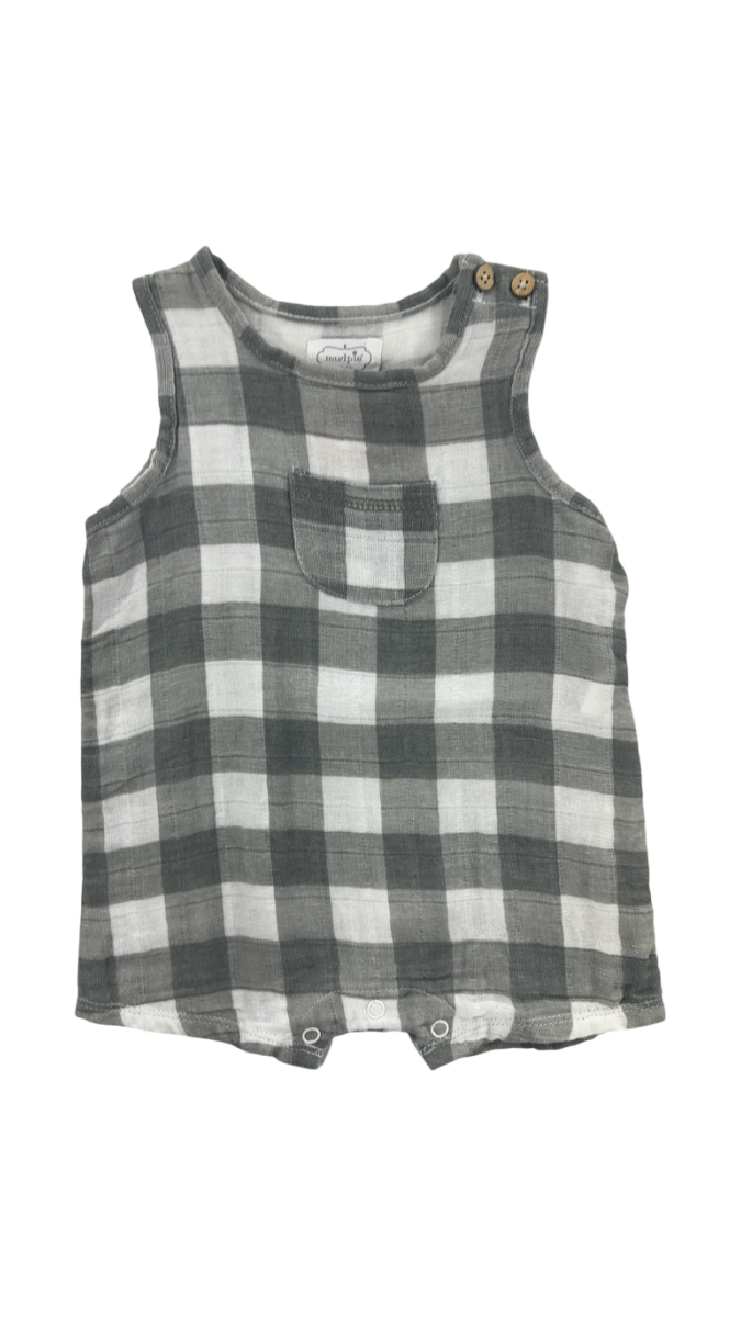 Mud Pie Gray Plaid Snap Romper
