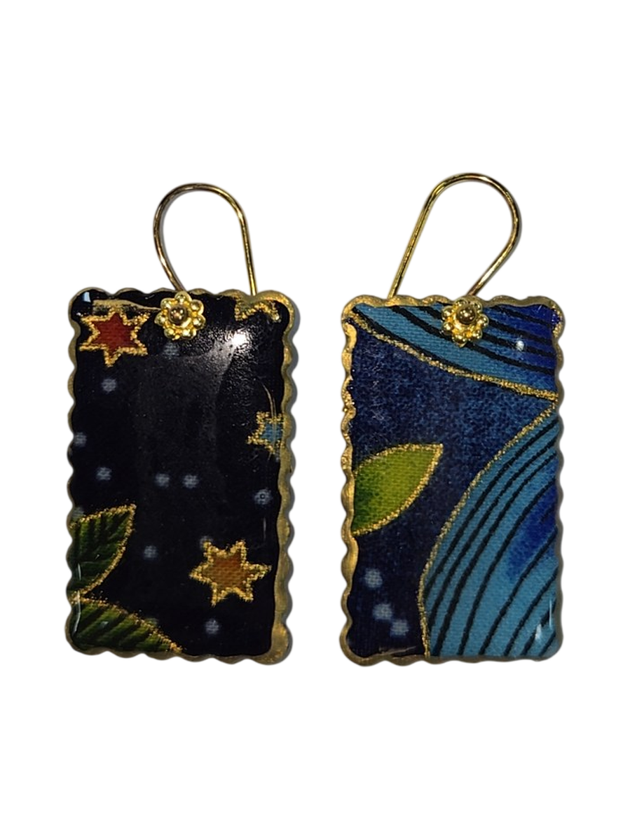 Cloisonné-Style Fabric &amp; Resin Drop Earrings – Night Sky