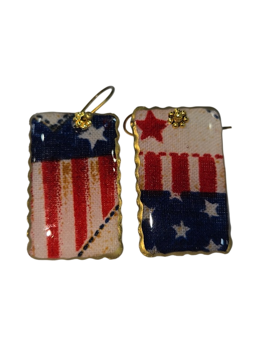 American Flag Fabric &amp; Resin Rectangle Earrings