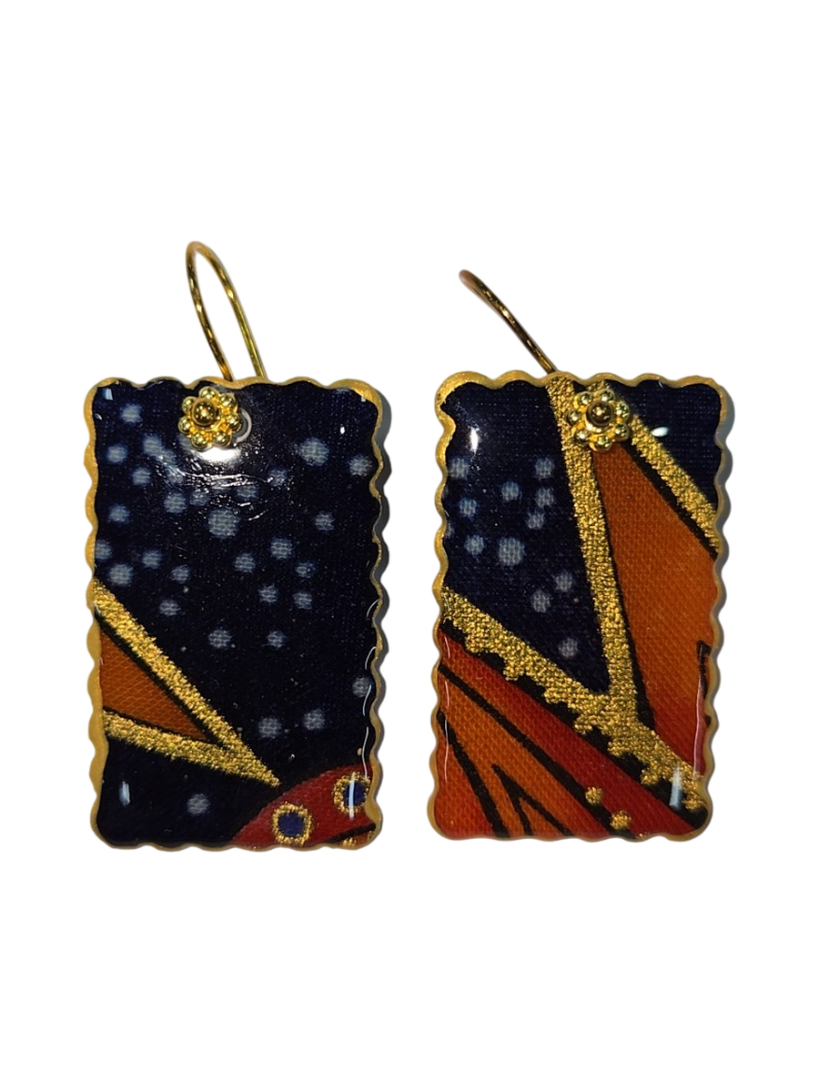 Handmade Fabric &amp; Resin Rectangle Drop Earrings by Julie Treiman