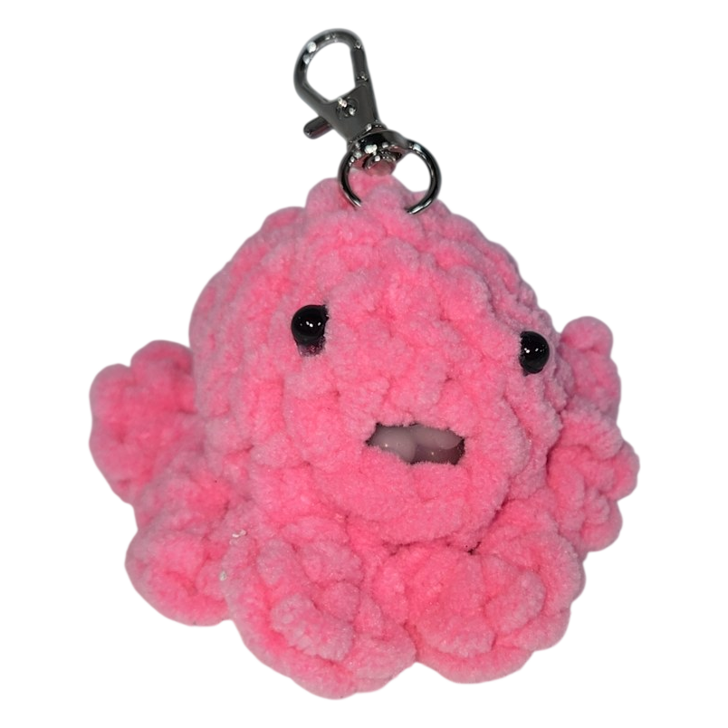 Pink Crochet Octopus Squishy Keychain Clip