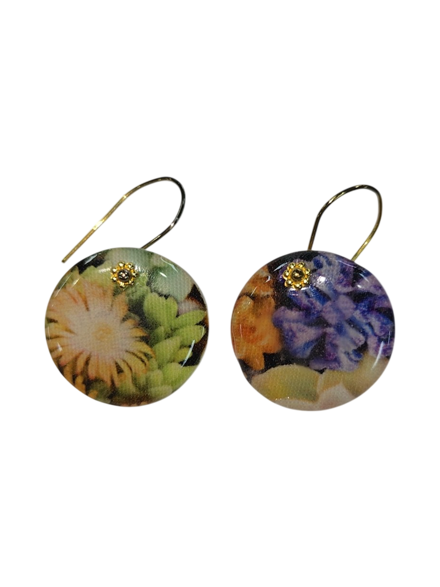 Floral Fabric &amp; Resin Round Drop Earrings by Julie Treiman