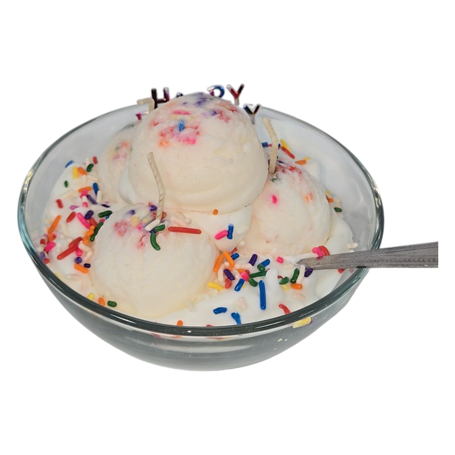 Happy Birthday Ice Cream Bowl Candle with Sprinkles