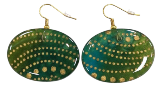 Handmade Green &amp; Gold Dot Oval Resin Earrings