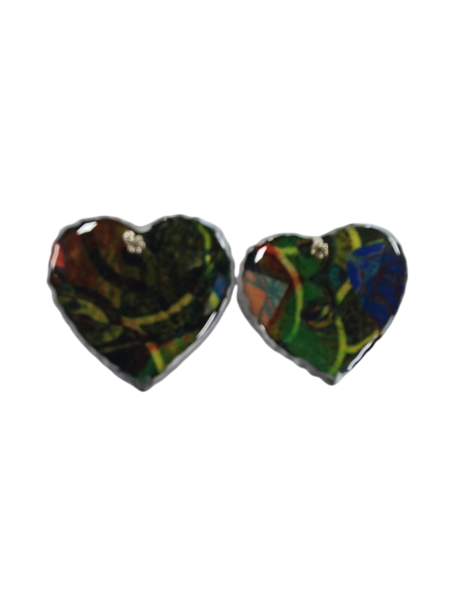 Handmade Heart Fabric &amp; Resin Earrings by Julie Treiman
