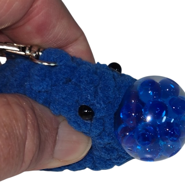 Blue Crochet Smiley Face Stress Ball Keychain