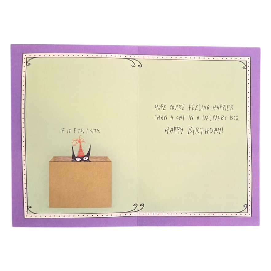 Curious Black Cat in a Box Greeting Card
