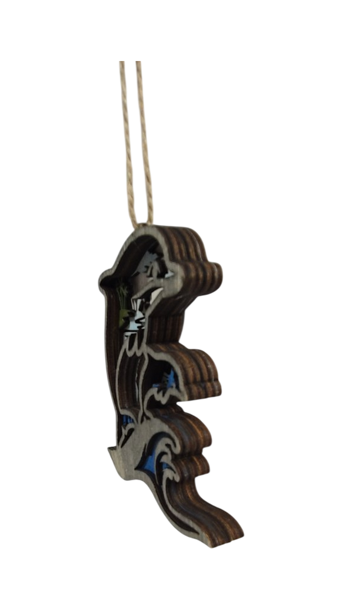 Layered Wood Dolphin Magnetic Ornament with Ocean Scene