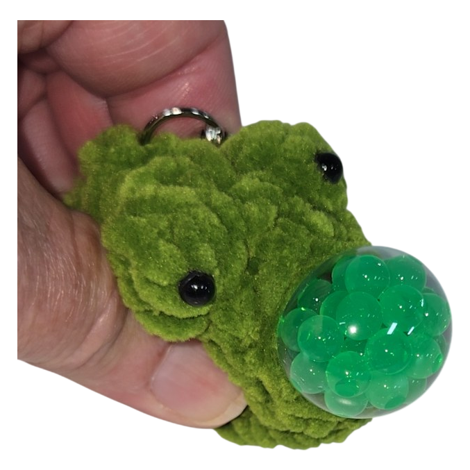 Green Frog Squishy Plush Keychain with Gel Bead Ball