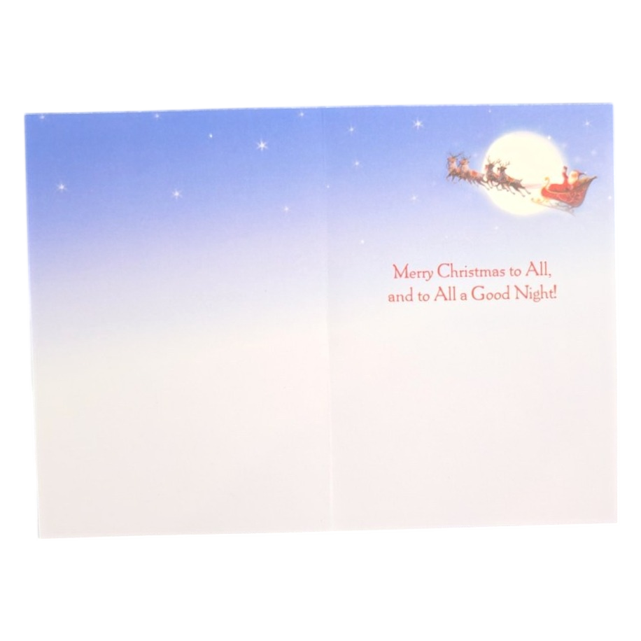 Santa Sleigh Flying Over Snowy Village Christmas Card