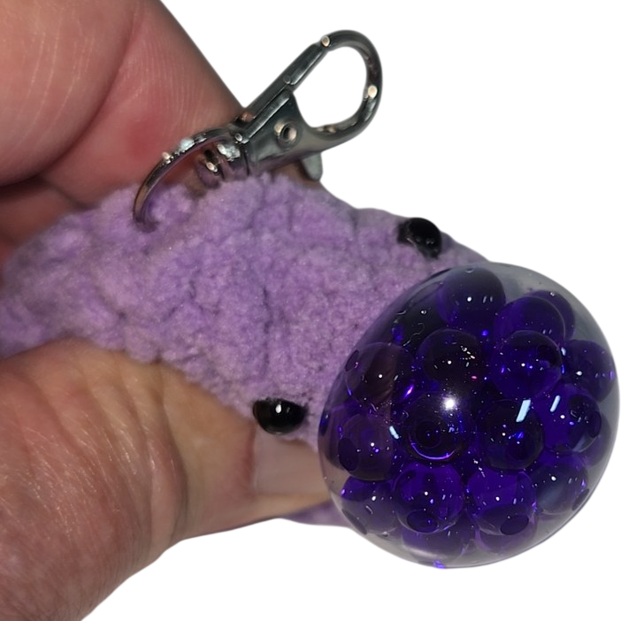 Crochet Stress Ball Blob Keychain – Purple Smiley Face