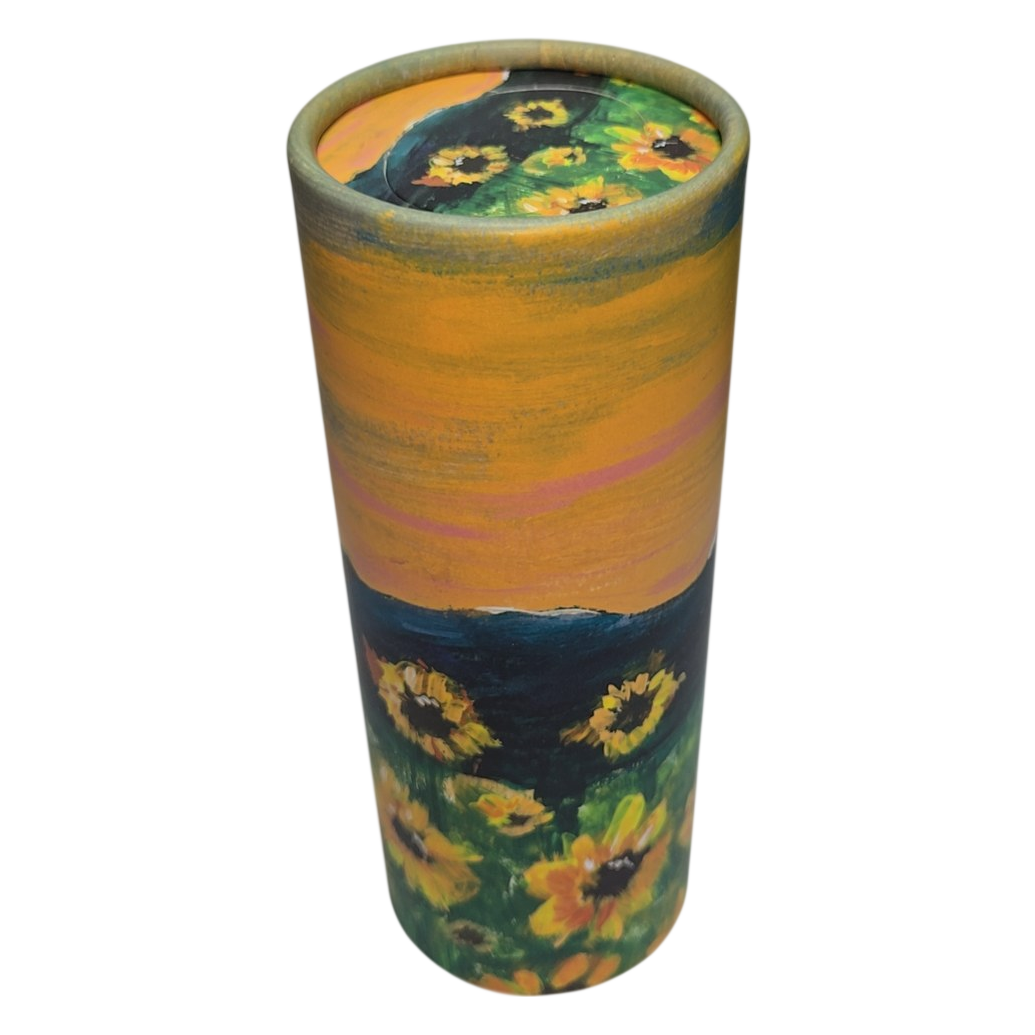 Sunflower Sunset Hand-Painted Tissue Tube – Cup Holder Size