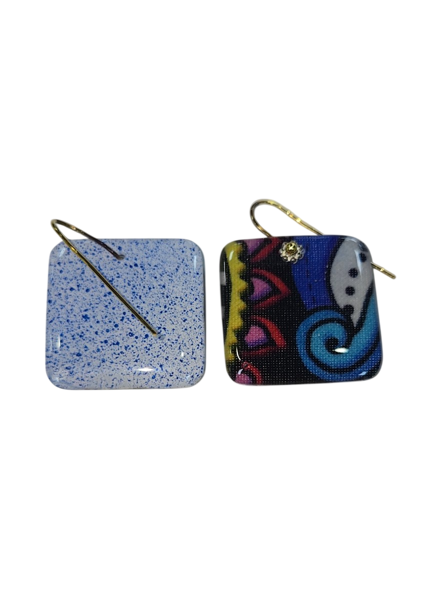 Handmade Fabric &amp; Resin Square Drop Earrings by Julie Treiman