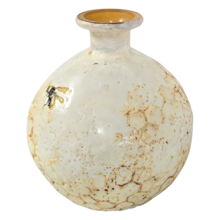 Handcrafted Ceramic Bee &amp; Honeycomb Round Vase