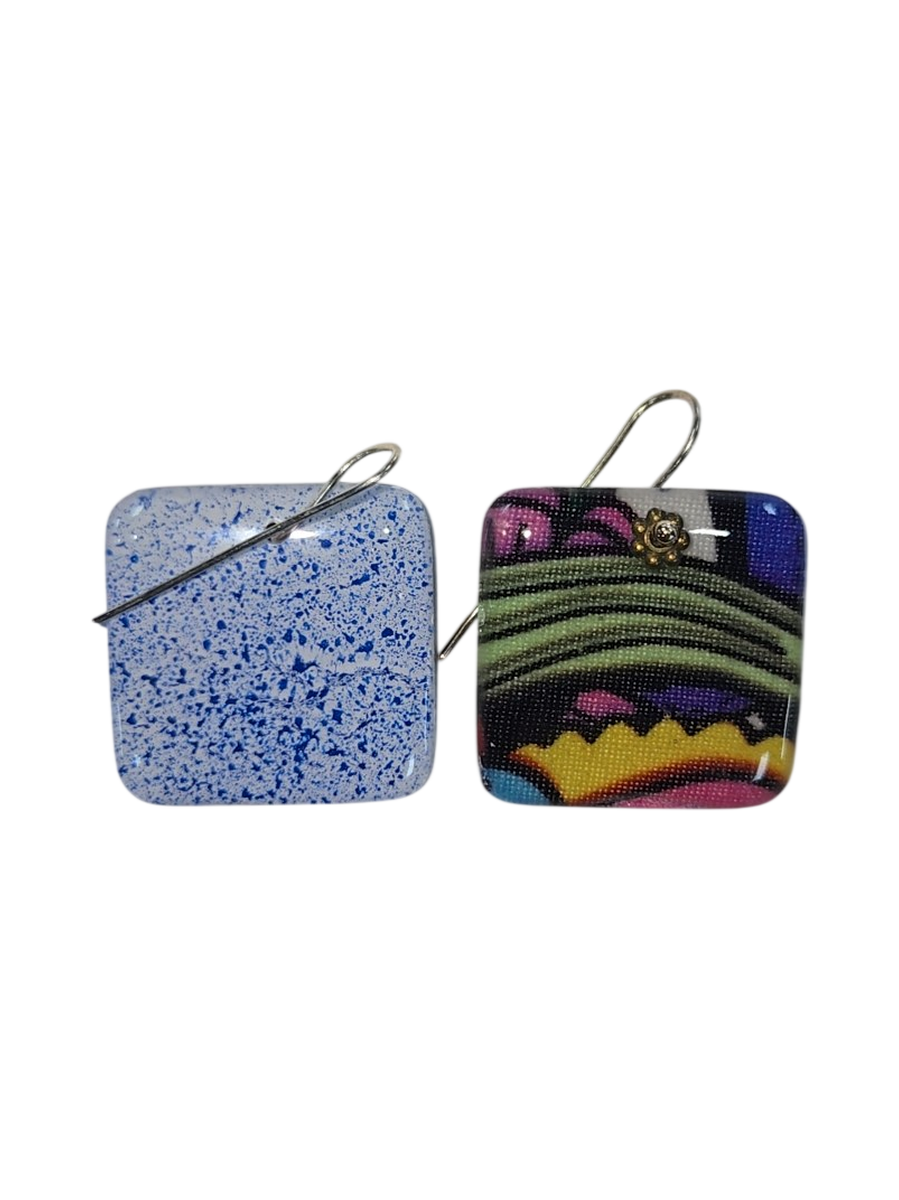 Colorful Fabric &amp; Resin Square Drop Earrings by Julie Treiman