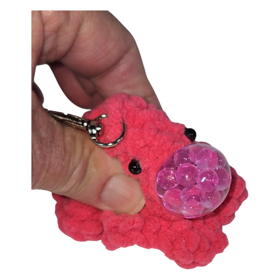 Pink Crochet Octopus Squishy Keychain