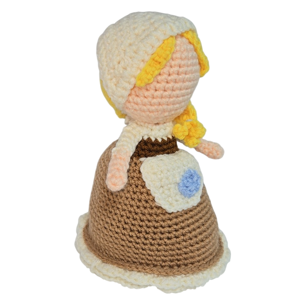 Handmade Crochet Girl Doll – Blonde Hair &amp; Brown Dress