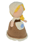 Handmade Crochet Girl Doll – Blonde Hair & Brown Dress