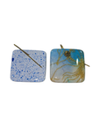 Handmade Resin & Fabric Square Drop Earrings – Blue Gold Tree