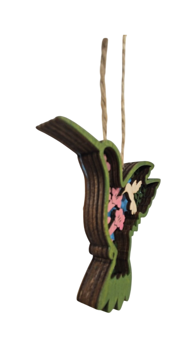 Layered Wood Hummingbird Hanging Ornament