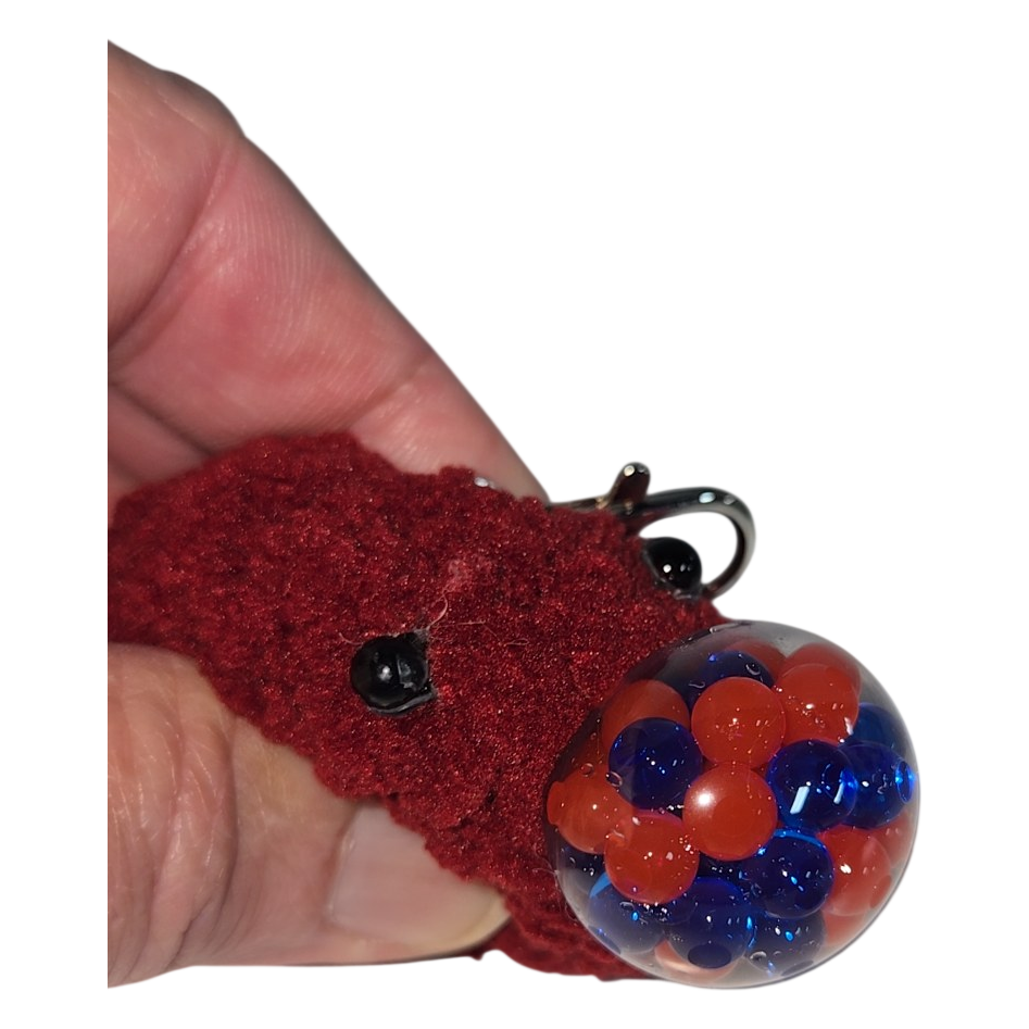 Crochet Squishy Ball Keychain – Red Amigurumi Face