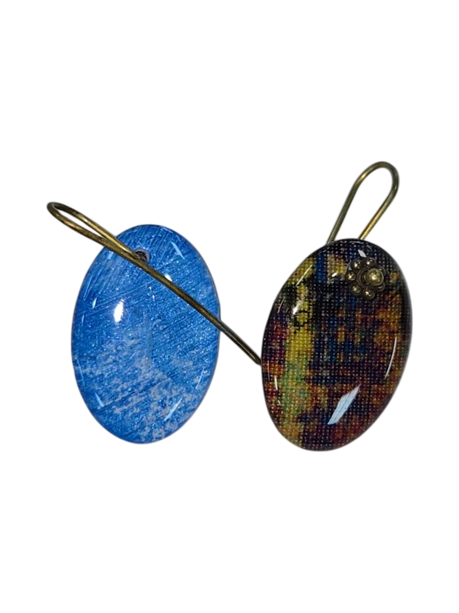 Handmade Fabric &amp; Resin Oval Drop Earrings by Julie Treiman