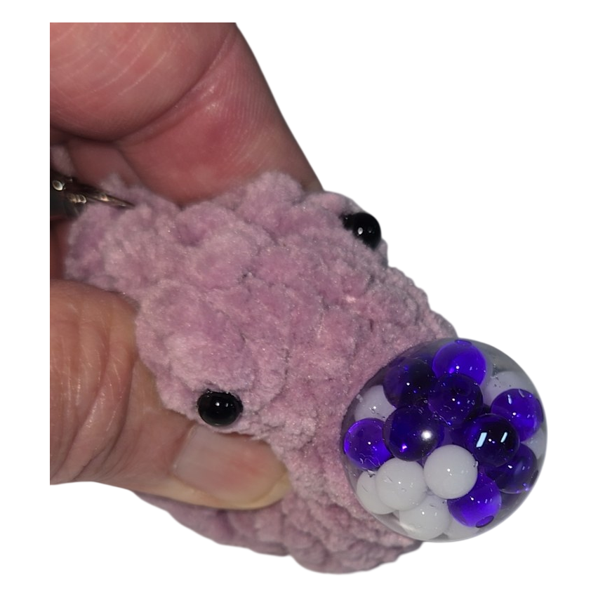 Pink Frog Squishy Crochet Keychain with Bead Filling
