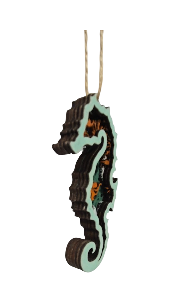 Seahorse Layered Wood Ornament with Twine Hanger