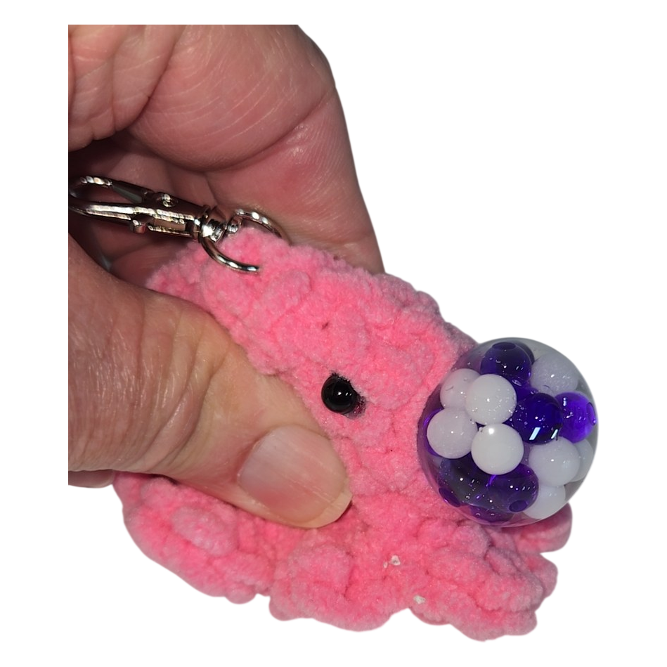 Pink Crochet Octopus Squishy Keychain Clip