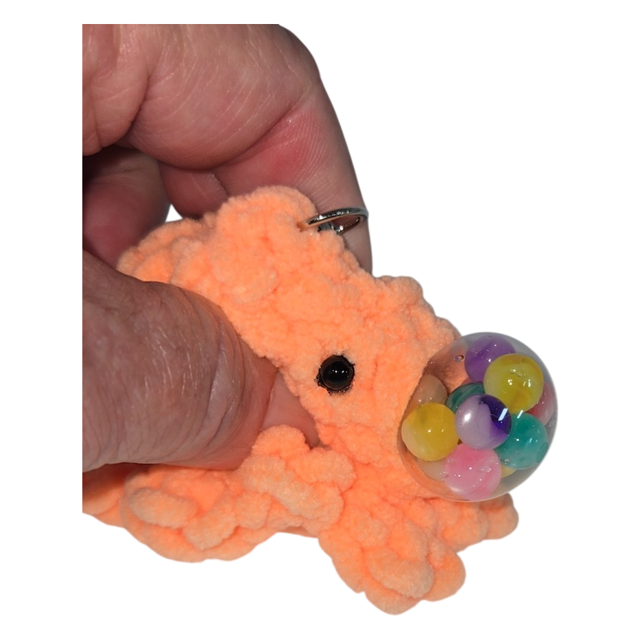 Peach Crochet Octopus Squishy Keychain with Orbeez