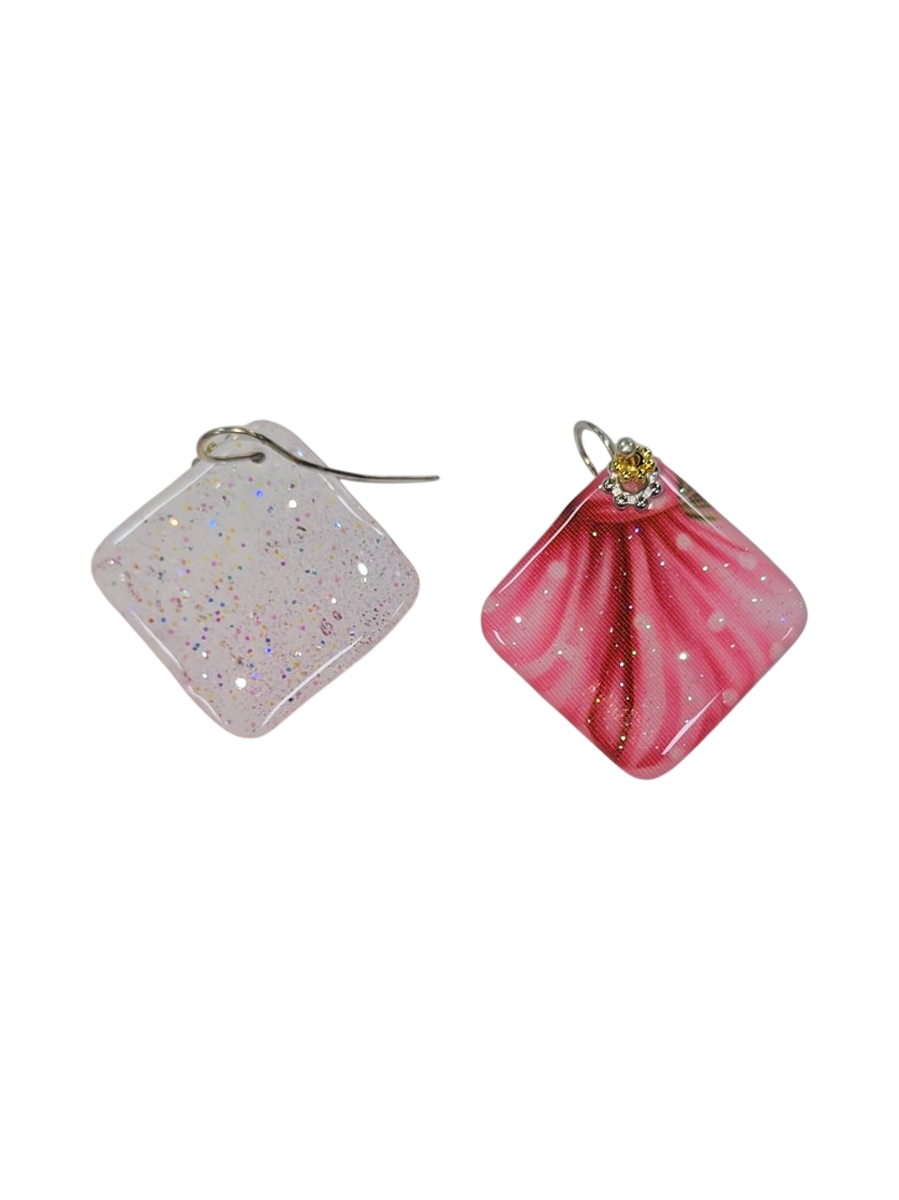 Handmade Pink Floral Resin &amp; Fabric Drop Earrings